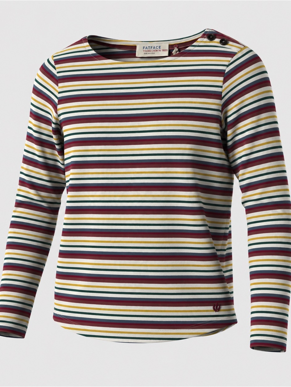 FatFace NWT Young Crew Striped Boatneck Top in Burgundy, Mustard, Green 10/11